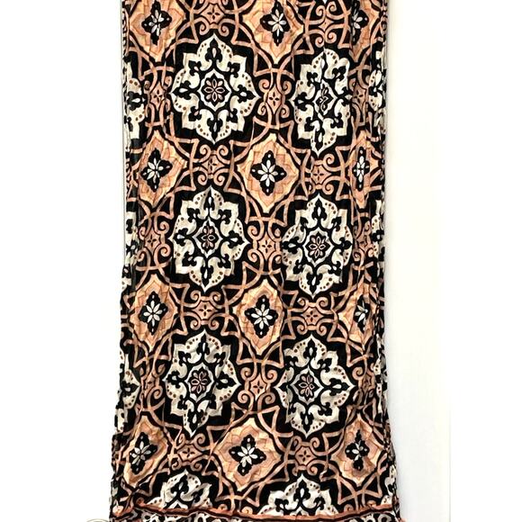 Accessories - Boho Scarf Wrap Womens Black Brown Medallion Lightweight Fringe Festival